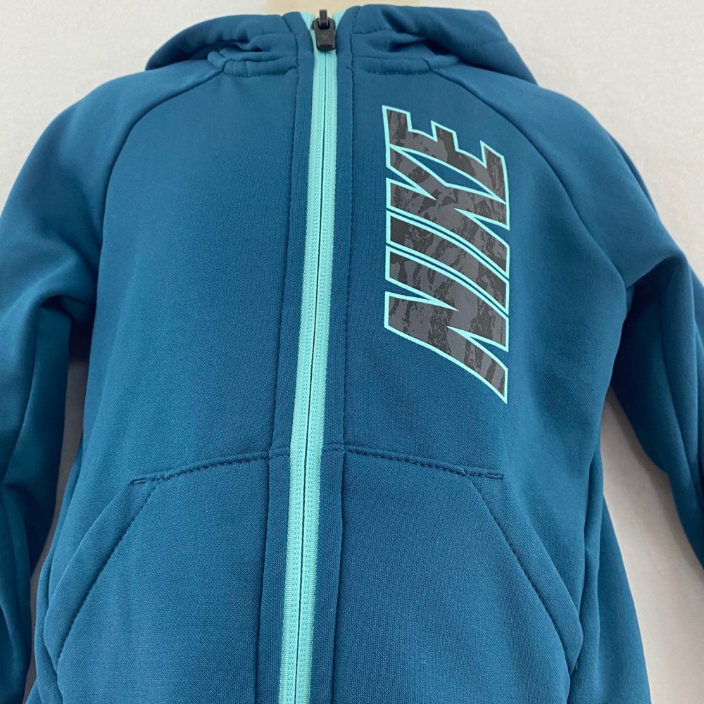 Nike Dri-FIT Toddler 24M Full Zip Hoodie Jacket Blue Teal Logo Flaw